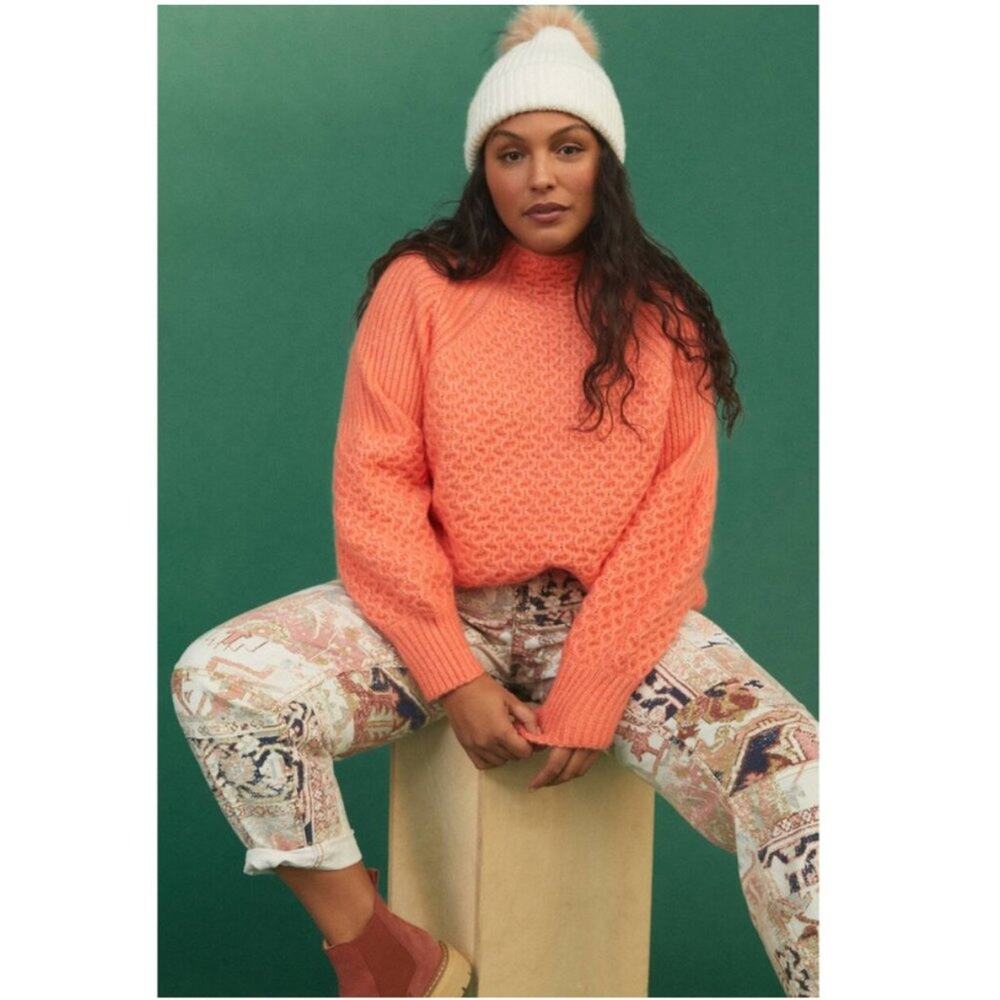 Anthropologie Bia Orange Alpaca Mock Neck Tunic Sweater